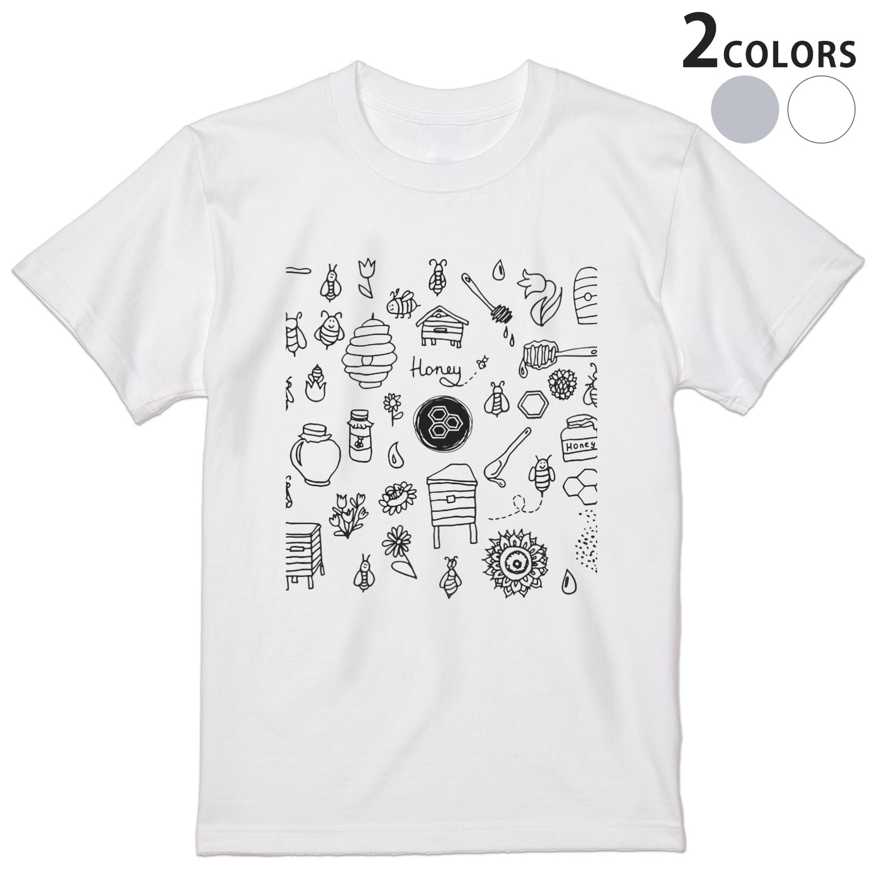 Tシャツ メンズ 半袖 ホワイト グレー デザイン S M L XL 2XL Tシャツ ティーシャツ T shirt 016154 蜂　花　昆虫