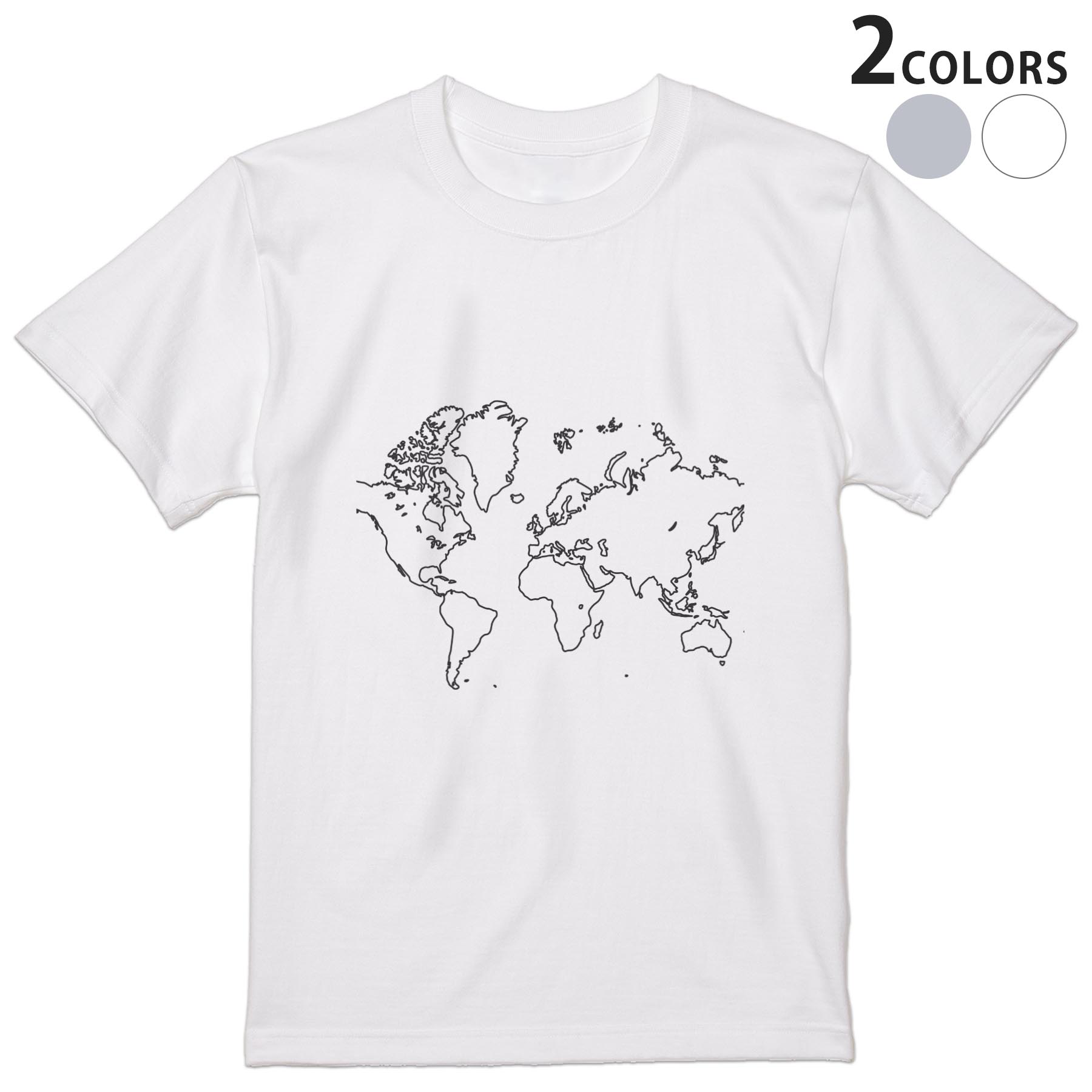 Tシャツ メンズ 半袖 ホワイト グレー デザイン S M L XL 2XL Tシャツ ティーシャツ T shirt 016160 地図　世界地図