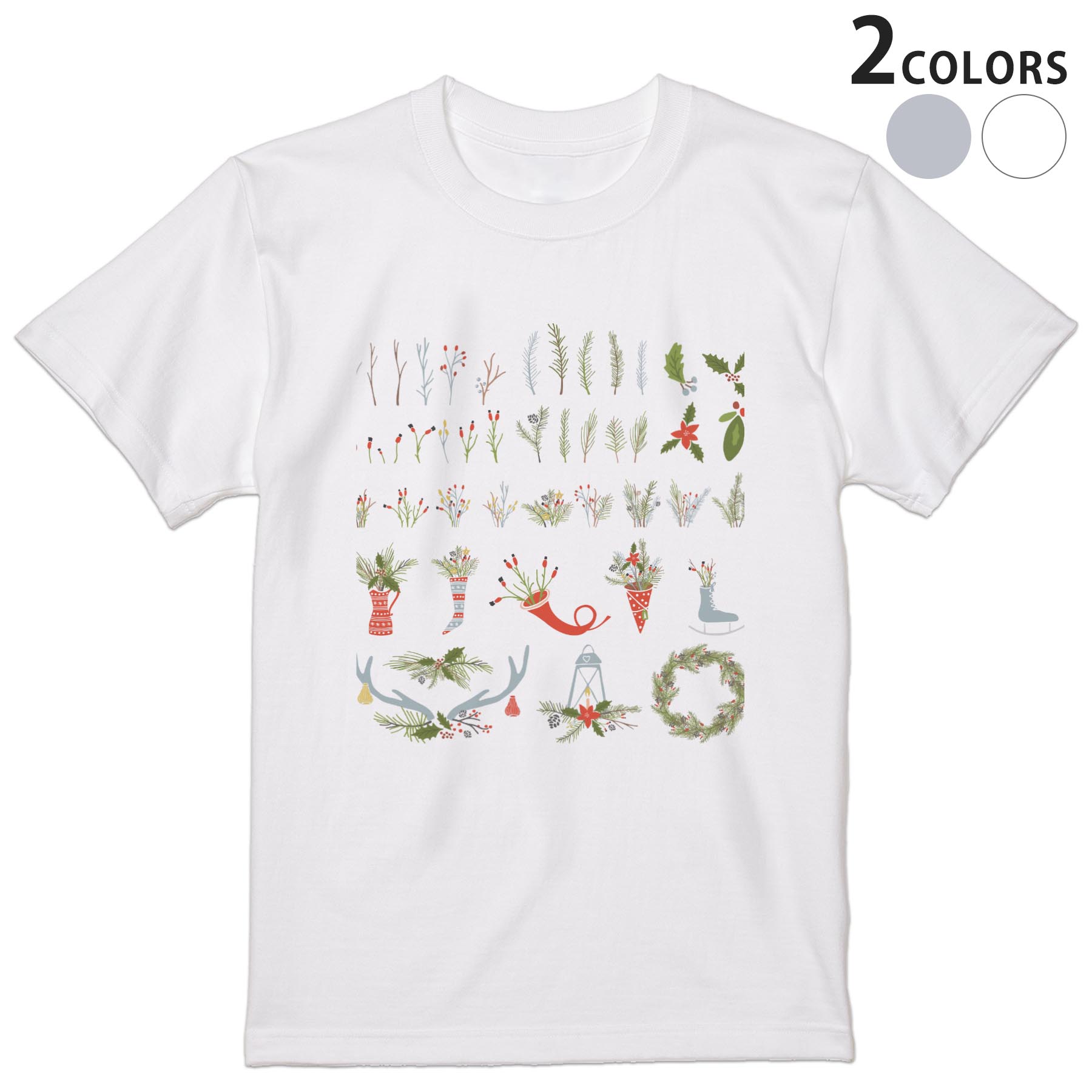 Tシャツ メンズ 半袖 ホワイト グレー デザイン S M L XL 2XL Tシャツ ティーシャツ T shirt 016232 クリスマス