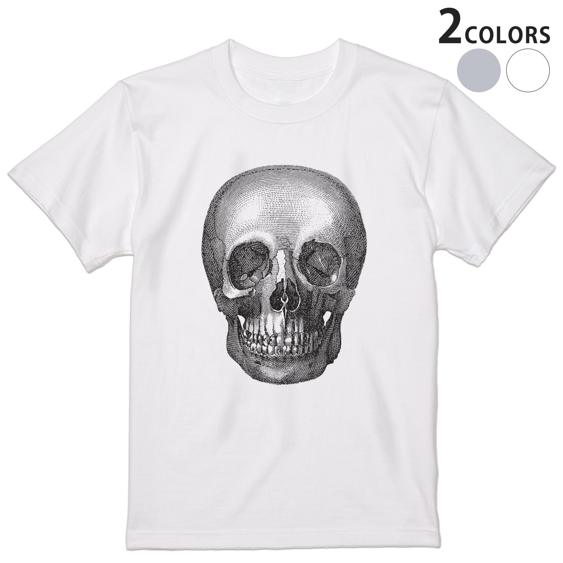 乐天商城 - Tシャツ メンズ 半袖 ホワイト グレー デザイン S M L XL 2XL Tシャツ ティーシャツ T shirt 017477 リアル　骸骨　ホラー
