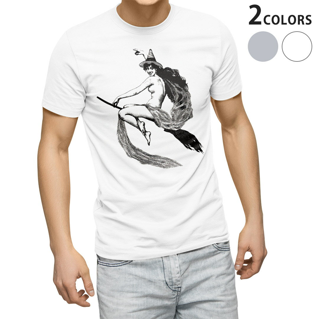 Tシャツ メンズ 半袖 ホワイト グレー デザイン S M L XL 2XL Tシャツ ティーシャツ T shirt 017489 魔女　リアル　ホラー
