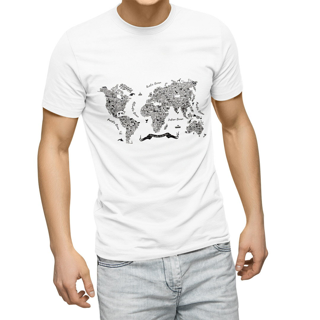Tシャツ メンズ 半袖 ホワイト グレー デザイン S M L XL 2XL Tシャツ ティーシャツ T shirt 017791 地図　map　ブラック