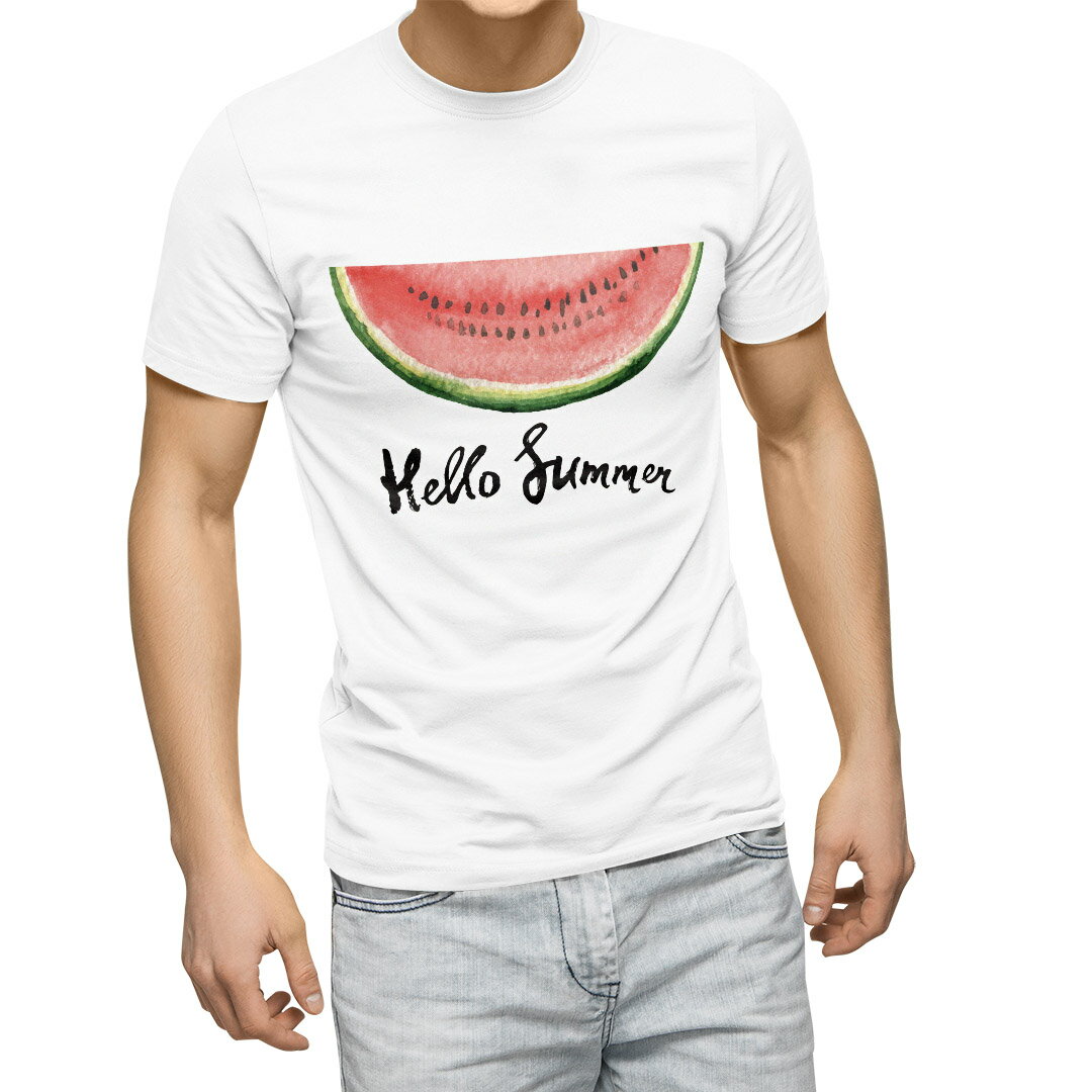 Tシャツ メンズ 半袖 ホワイト グレー デザイン S M L XL 2XL Tシャツ ティーシャツ T shirt 017843 スイカ　夏　summer