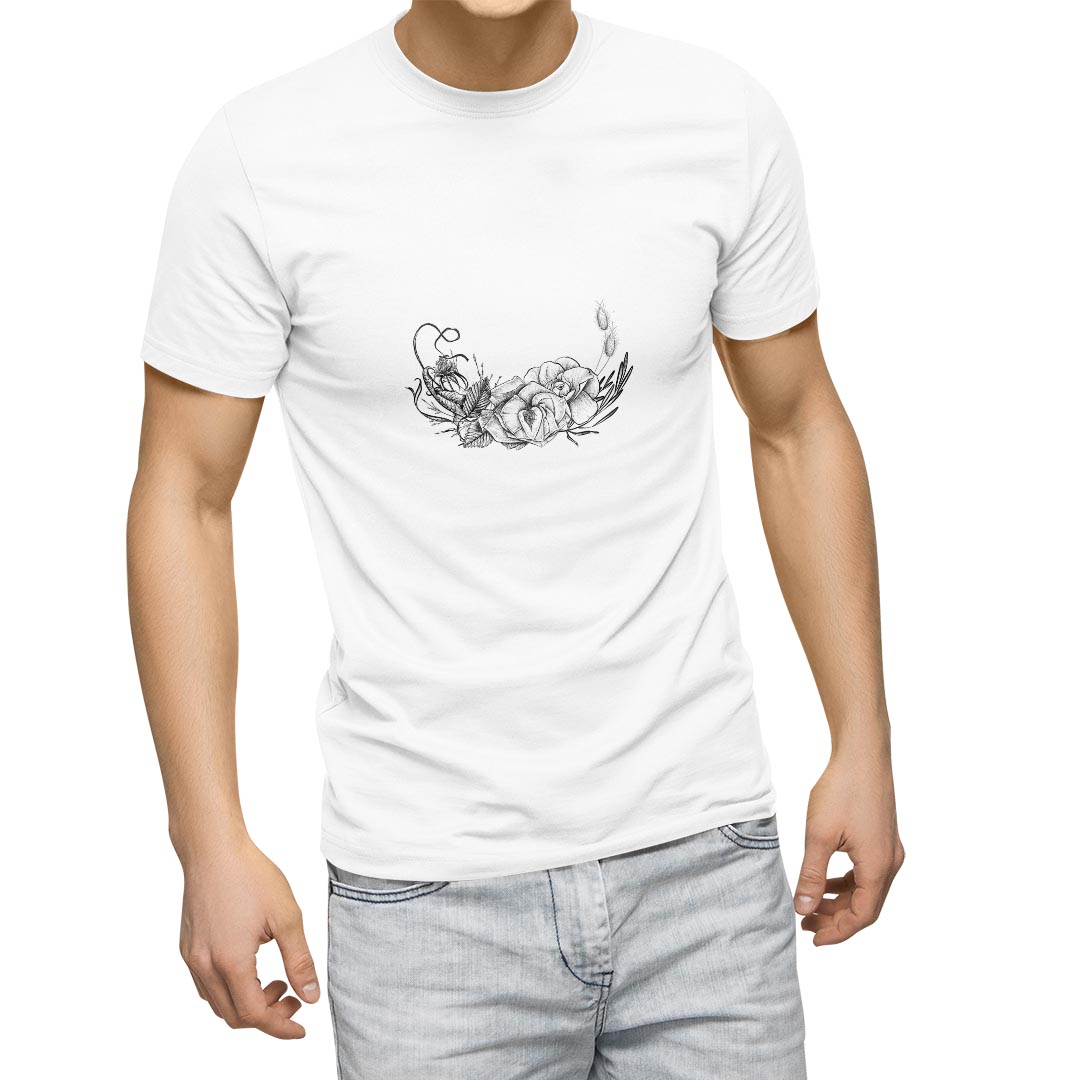 Rakuten - Tシャツ メンズ 半袖 ホワイト グレー デザイン S M L XL 2XL Tシャツ ティーシャツ T shirt 019560 flower モノクロ 花