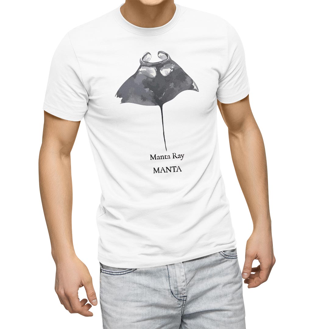 Tシャツ メンズ 半袖 ホワイト グレー デザイン S M L XL 2XL Tシャツ ティーシャツ T shirt 019735 海の生物 オニイトマキエイ manta ray