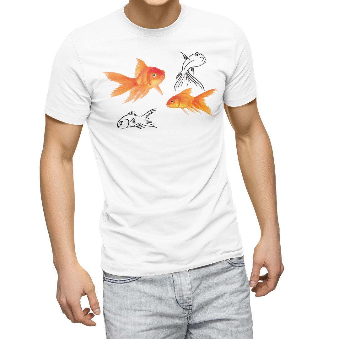 Tシャツ メンズ 半袖 ホワイト グレー デザイン S M L XL 2XL Tシャツ ティーシャツ T shirt 019751 金魚 Goldfish 魚