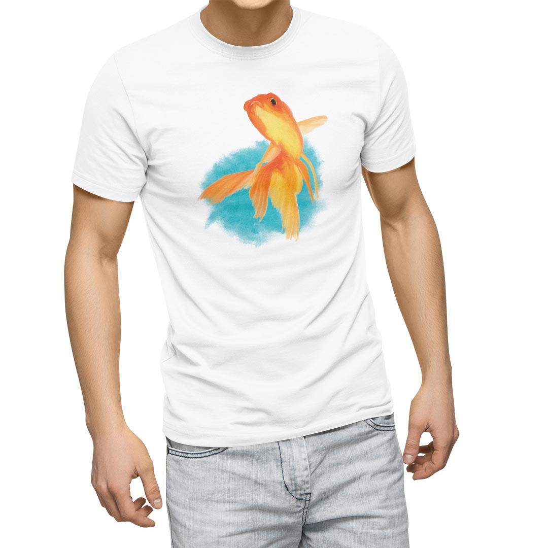 Tシャツ メンズ 半袖 ホワイト グレー デザイン S M L XL 2XL Tシャツ ティーシャツ T shirt 019753 金魚 Goldfish 魚