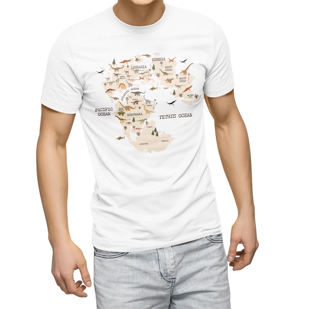 Tシャツ メンズ 半袖 ホワイト グレー デザイン S M L XL 2XL Tシャツ ティーシャツ T shirt 019762 恐竜 地図 mapdinosaur