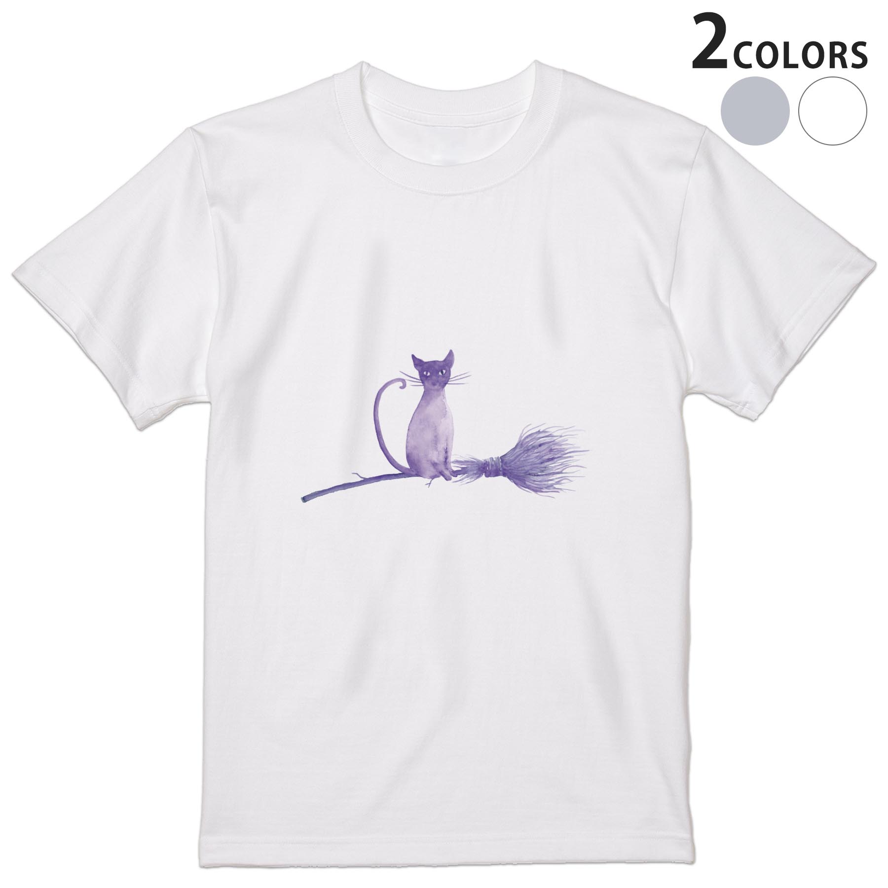 Tシャツ メンズ 半袖 ホワイト グレー デザイン S M L XL 2XL Tシャツ ティーシャツ T shirt 019820 ハロウィン 猫 紫