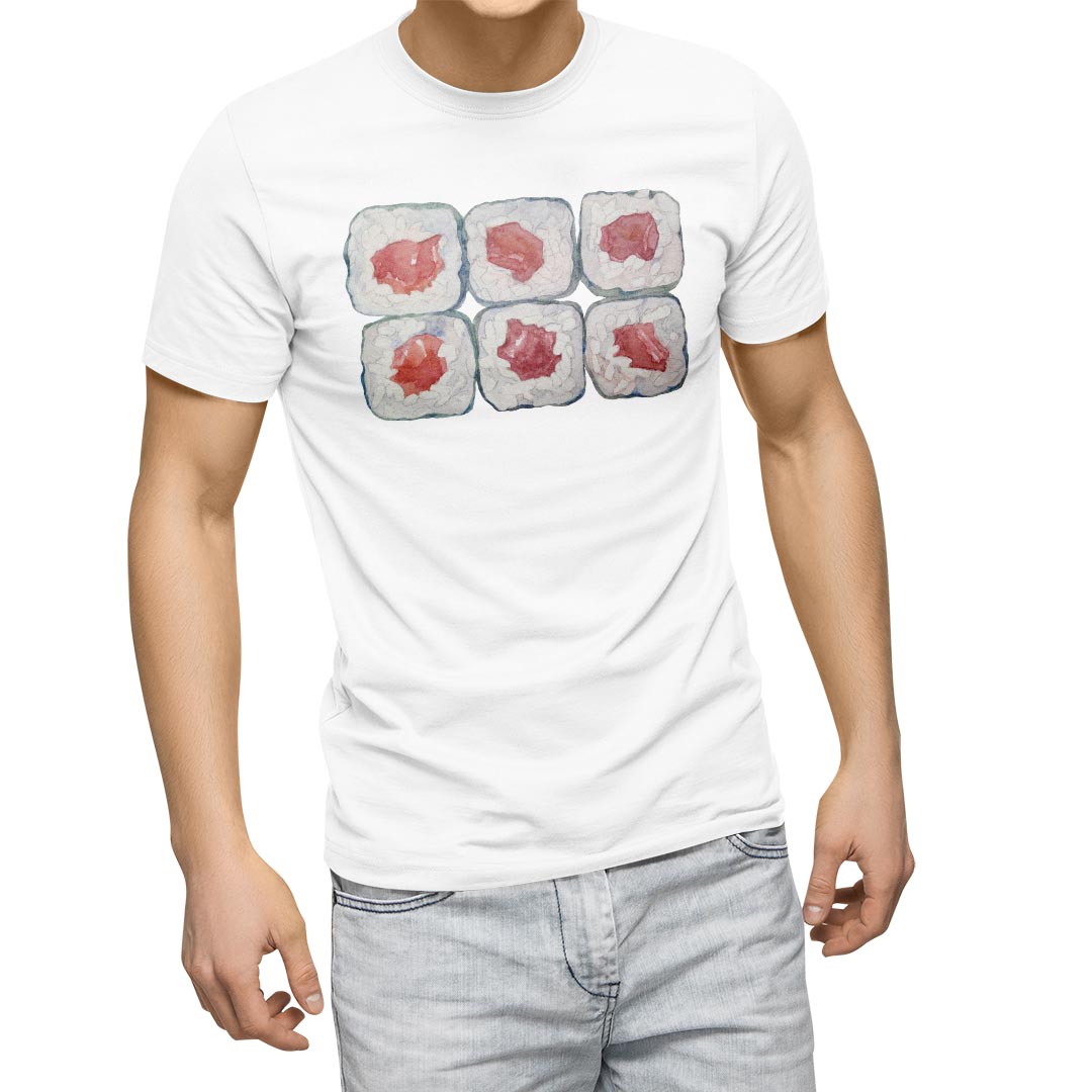 Tシャツ メンズ 半袖 ホワイト グレー デザイン S M L XL 2XL Tシャツ ティーシャツ T shirt 019871 お寿司 Sushi ご飯