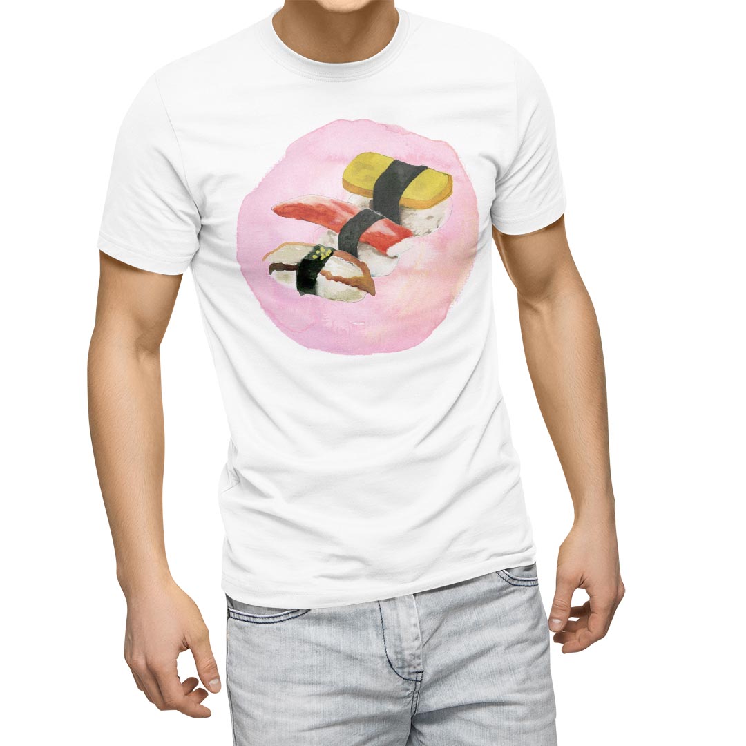 Sport - Tシャツ メンズ 半袖 ホワイト グレー デザイン S M L XL 2XL Tシャツ ティーシャツ T shirt 019880 お寿司 Sushi ご飯