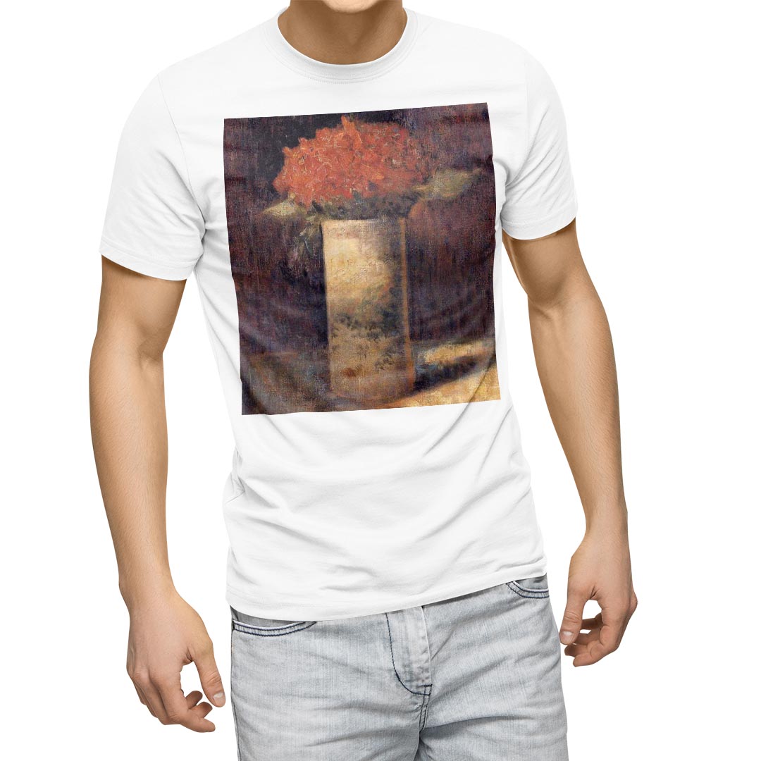 Tシャツ メンズ 半袖 ホワイト 無地 デザイン M ティーシャツ T shirt 003198 花 絵画 イラスト