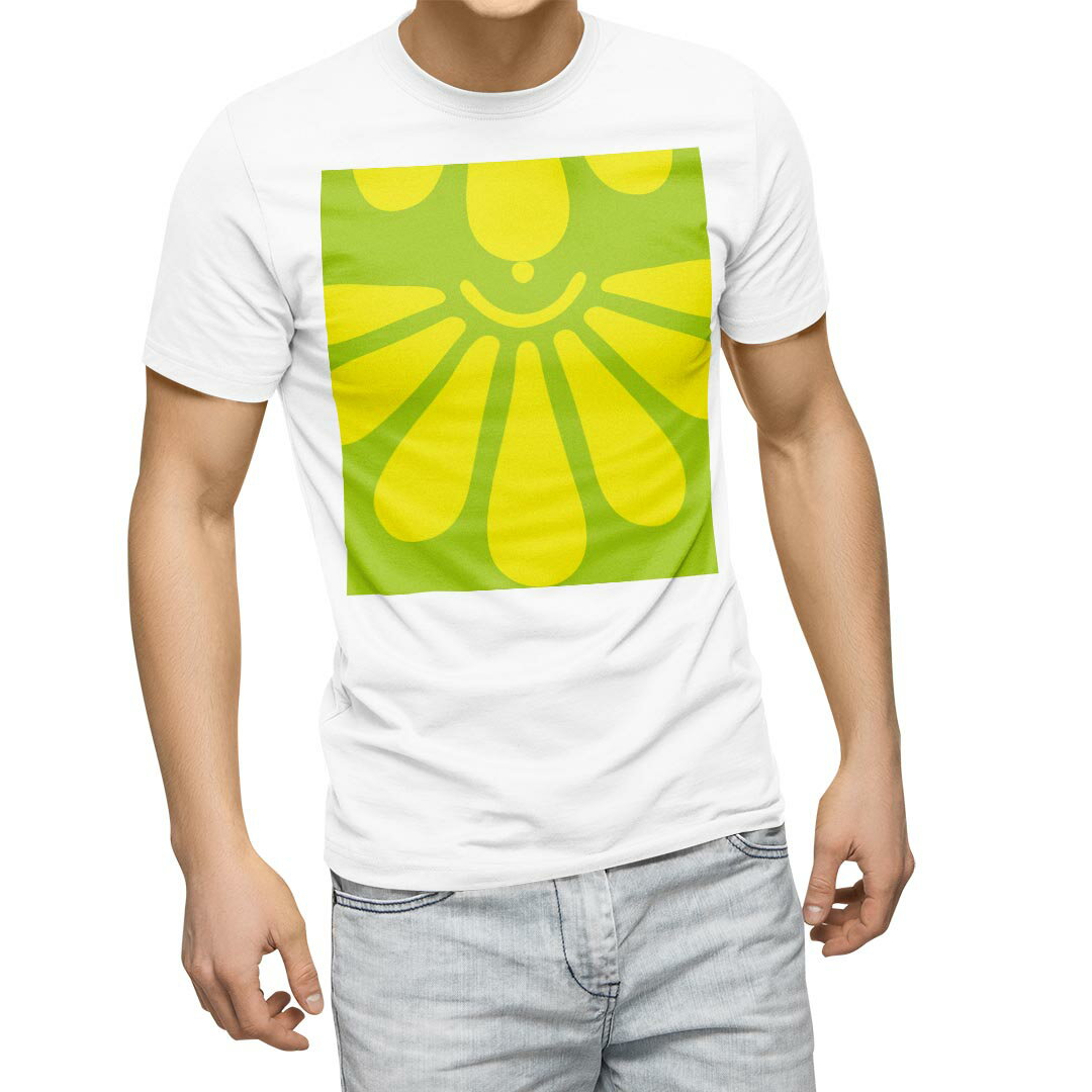 Tシャツ メンズ 半袖 ホワイト 無地 デザイン M ティーシャツ T shirt 003995 花 黄色 緑