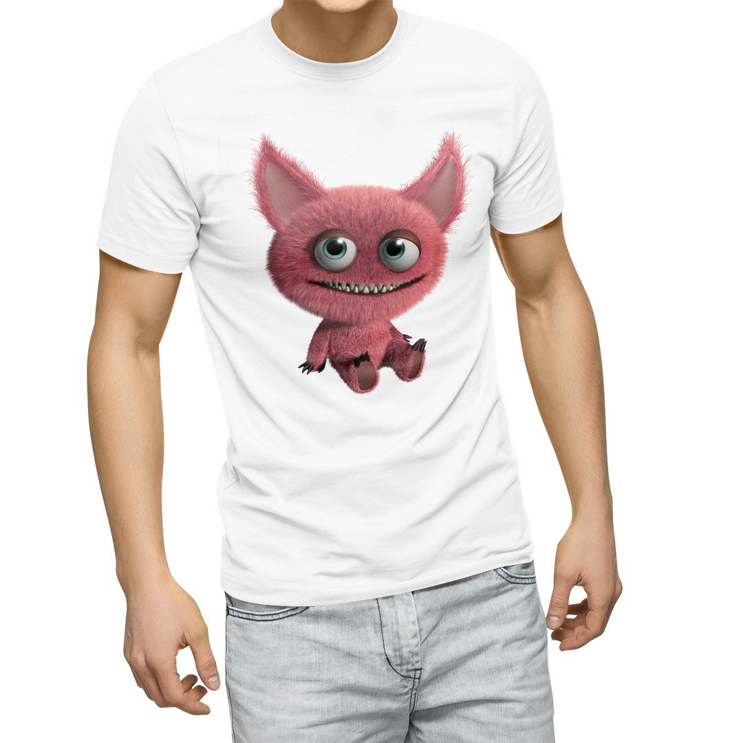 Tシャツ メンズ 半袖 ホワイト 無地 デザイン M ティーシャツ T shirt 005189 モンスター　赤　キャラクター