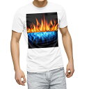 Tシャツ メンズ 半袖 ホワイト 無地 デザイン M ティーシャツ T shirt 005691 炎 赤 青(4)