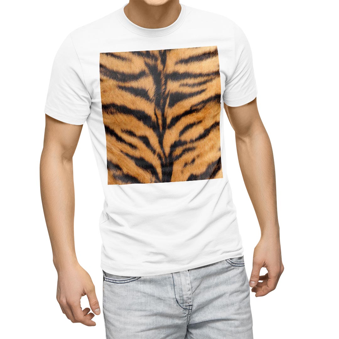 Tシャツ メンズ 半袖 ホワイト 無地 デザイン M ティーシャツ T shirt 005755 動物　トラ柄　模様