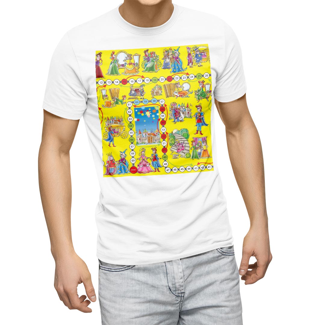 Tシャツ メンズ 半袖 ホワイト 無地 デザイン M ティーシャツ T shirt 006677 童話 すごろく