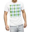 Tシャツ メンズ 半袖 ホワイト 無地 デザイン M ティーシャツ T shirt 007098 アーガイル 模様