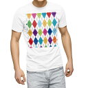Tシャツ メンズ 半袖 ホワイト 無地 デザイン M ティーシャツ T shirt 007102 アーガイル 模様
