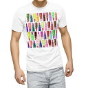 Tシャツ メンズ 半袖 ホワイト 無地 デザイン M ティーシャツ T shirt 007320 口紅 カラフル 模様 イラスト