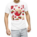 Tシャツ メンズ 半袖 ホワイト 無地 デザイン M ティーシャツ T shirt 008320 イラスト さくらんぼ チェリー 赤 レッド