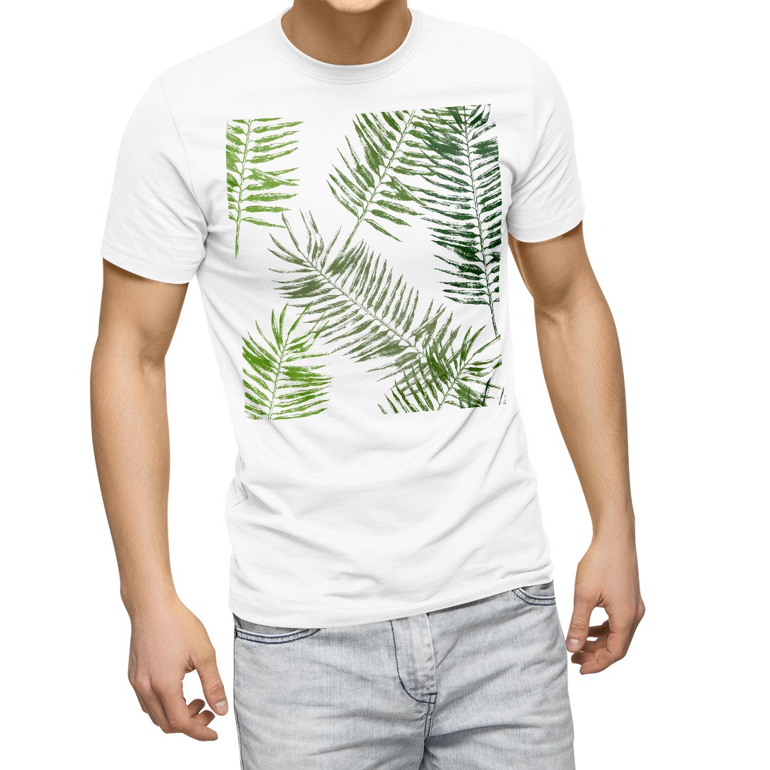 Tシャツ メンズ 半袖 ホワイト 無地 デザイン M ティーシャツ T shirt 008552 植物　緑　グリーン　模様 kabekore-11393676 kabeコレ パッケージ画像