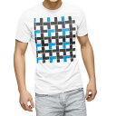 Tシャツ メンズ 半袖 ホワイト 無地 デザイン M ティーシャツ T shirt 008637 チェック 水色 模様 黒(4)