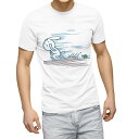 Tシャツ メンズ 半袖 ホワイト 無地 デザイン M ティーシャツ T shirt 008928 うさぎ 亀 イラスト