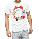 Tシャツ メンズ 半袖 ホワイト 無地 デザイン M ティーシャツ T shirt 009453 クリスマス カラフル リボン