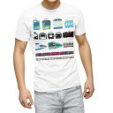 Tシャツ メンズ 半袖 ホワイト 無地 デザイン M ティーシャツ T shirt 009587 乗り物 電車 こども