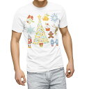 Tシャツ メンズ 半袖 ホワイト 無地 デザイン M ティーシャツ T shirt 009956 クリスマス ツリー 雪