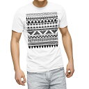 Tシャツ メンズ 半袖 ホワイト 無地 デザイン M ティーシャツ T shirt 010277 トライバル柄 模様 白 黒(4)