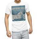 Tシャツ メンズ 半袖 ホワイト 無地 デザイン M ティーシャツ T shirt 010466 乗り物 バイク レトロ(4)