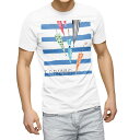 Tシャツ メンズ 半袖 ホワイト 無地 デザイン M ティーシャツ T shirt 011166 傘 ボーダー 青