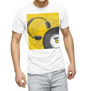 Tシャツ メンズ 半袖 ホワイト 無地 デザイン M ティーシャツ T shirt 011394 音楽 ヘッドホン ミュージック