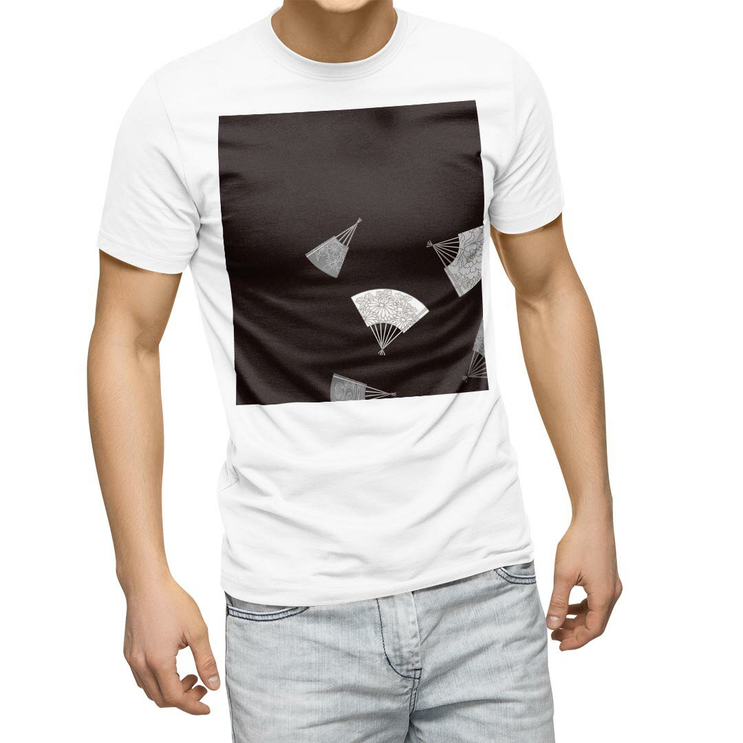 Tシャツ メンズ 半袖 ホワイト 無地 デザイン M ティーシャツ T shirt 011486 和風　和柄　扇子