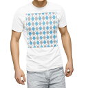 Tシャツ メンズ 半袖 ホワイト 無地 デザイン M ティーシャツ T shirt 011702 アーガイル柄 模様 水色