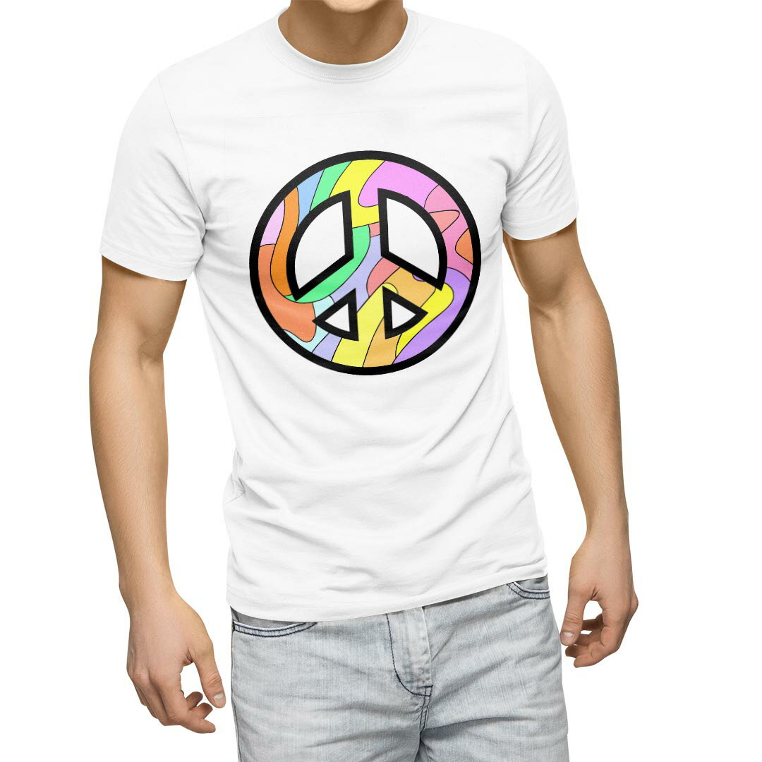 Tシャツ メンズ 半袖 ホワイト 無地 デザイン M ティーシャツ T shirt 012110 マーク シンプル ピース