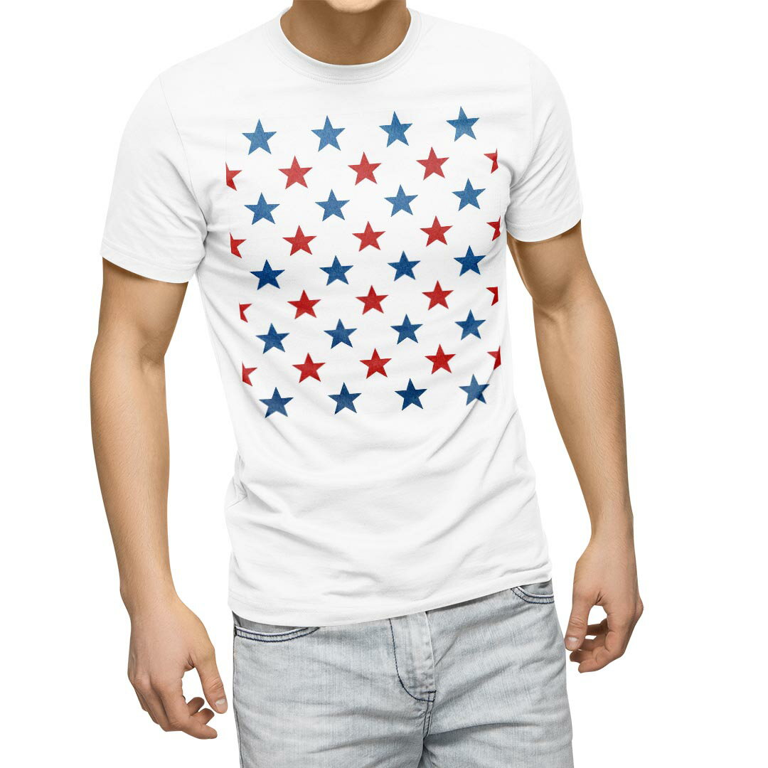 Tシャツ メンズ 半袖 ホワイト 無地 デザイン M ティーシャツ T shirt 012369 赤 青 星