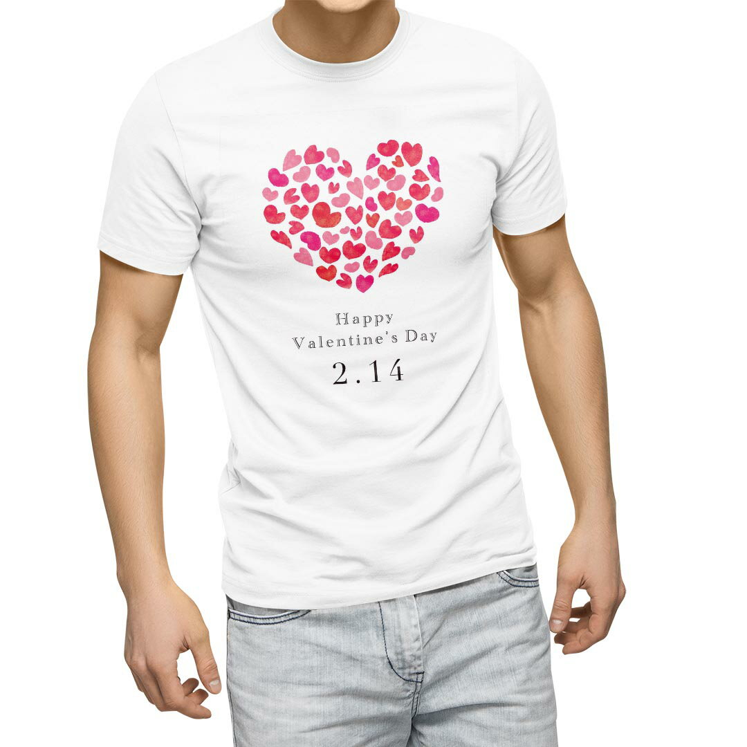 Tシャツ メンズ 半袖 ホワイト 無地 デザイン M ティーシャツ T shirt 012886 ハート バレンタイン イベント