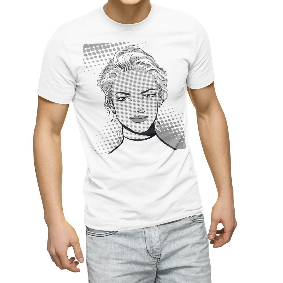 Tシャツ メンズ 半袖 ホワイト 無地 デザイン M ティーシャツ T shirt 013418 女性 イラスト モノトーン