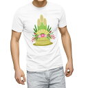 Tシャツ メンズ 半袖 ホワイト 無地 デザイン M ティーシャツ T shirt 013575 お正月 門松 梅
