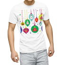 Tシャツ メンズ 半袖 ホワイト 無地 デザイン M ティーシャツ T shirt 013763 クリスマス カラフル ツリー