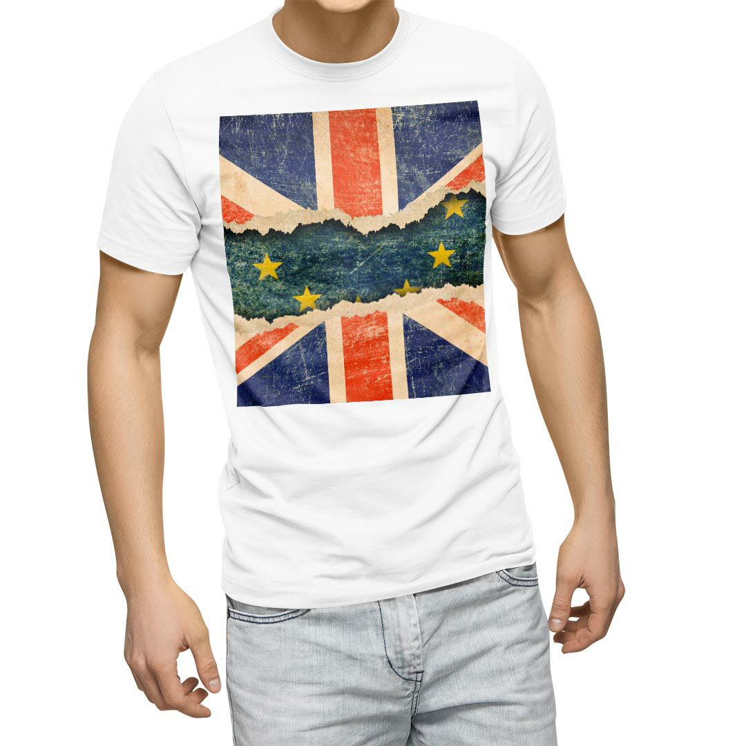 Tシャツ メンズ 半袖 ホワイト 無地 デザイン M ティーシャツ T shirt 013779 イギリス 国旗 レトロ