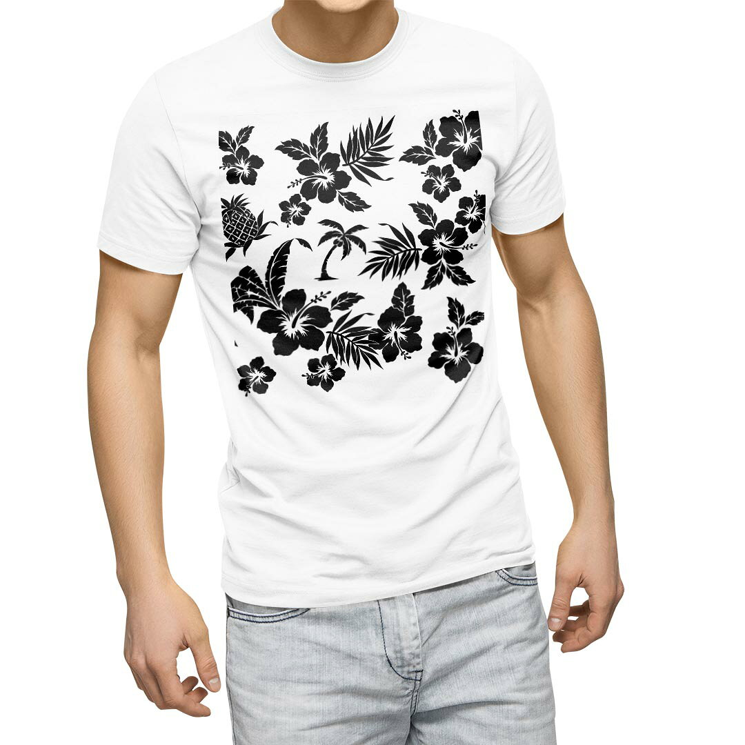 Other - Tシャツ メンズ 半袖 ホワイト 無地 デザイン M ティーシャツ T shirt 014104 ハイビスカス　パイナップル