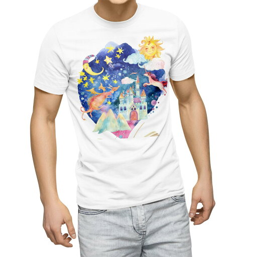 Tシャツ メンズ 半袖 ホワイト 無地 デザイン M ティーシャツ T shirt 014577 絵本 夜空 ユニコーン Tシャツ メンズ 半袖 ホワイト 無地 デザイン M ティーシャツ T shirt 014577 絵本 夜空 ユニコーン
