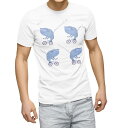 Tシャツ メンズ 半袖 ホワイト 無地 デザイン M ティーシャツ T shirt 014757 くじら 自転車 模様
