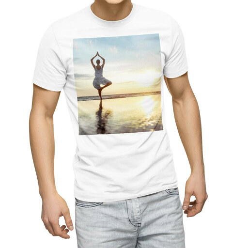 Tシャツ メンズ 半袖 ホワイト 無地 デザイン M ティーシャツ T shirt 014897 景色 海 ヨガ 運動 夕日 Tシャツ メンズ 半袖 ホワイト 無地 デザイン M ティーシャツ T shirt 014897 景色 海 ヨガ 運動 夕日