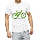 Tシャツ メンズ 半袖 ホワイト 無地 デザイン M ティーシャツ T shirt 014901 自転車 葉っぱ シルエット