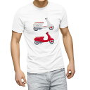 Tシャツ メンズ 半袖 ホワイト 無地 デザイン M ティーシャツ T shirt 014911 バイク スクーター 赤(4)
